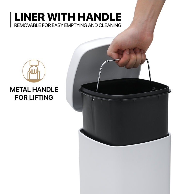 1.6 Gallon Rectangular Step On Trash Can Kitchen Garbage Bin Home Office Dustbin, White