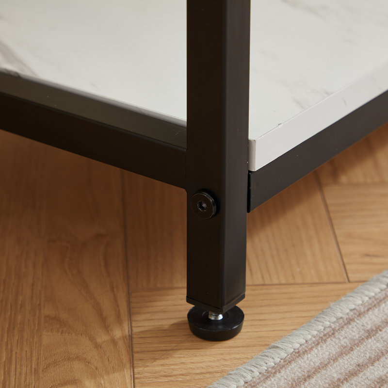 70.9" Marble White Console Table with Charging Ports and Metal Frame