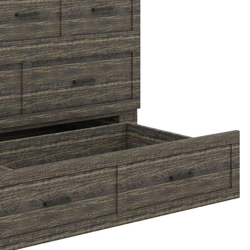 Armoire murale escamotable avec plaque de charge intégrée, lit pliable polyvalent avec 1 grand tiroir de rangement, Double