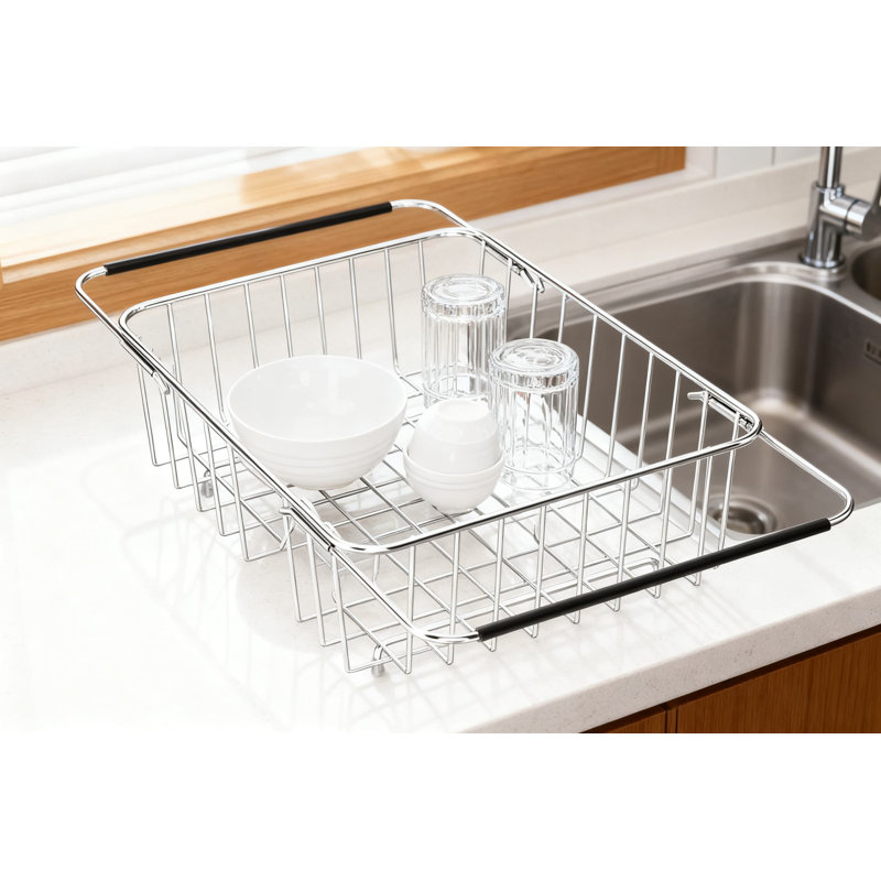 Expandable Sink Dish Drying Rack With Utensil Holder - 304 Stainless Steel Rustproof Dish Drainer Organizer For Kitchen Counter Space Saving