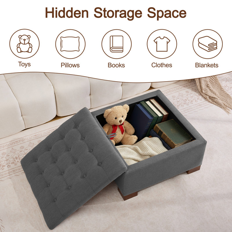 29.5’’ Wide Upholstered Tufted Square Storage Ottoman, Dark Grey