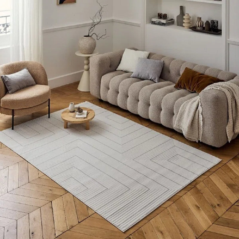 Carmel Modern Geometric Cream/Grey Area Rug, Rectangle 80 x 150 cm
