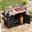 Chariot-bar extérieur en osier sur roulettes de 52 po de largeur avec plateau en bois et armoire de rangement en plastique-1519072388