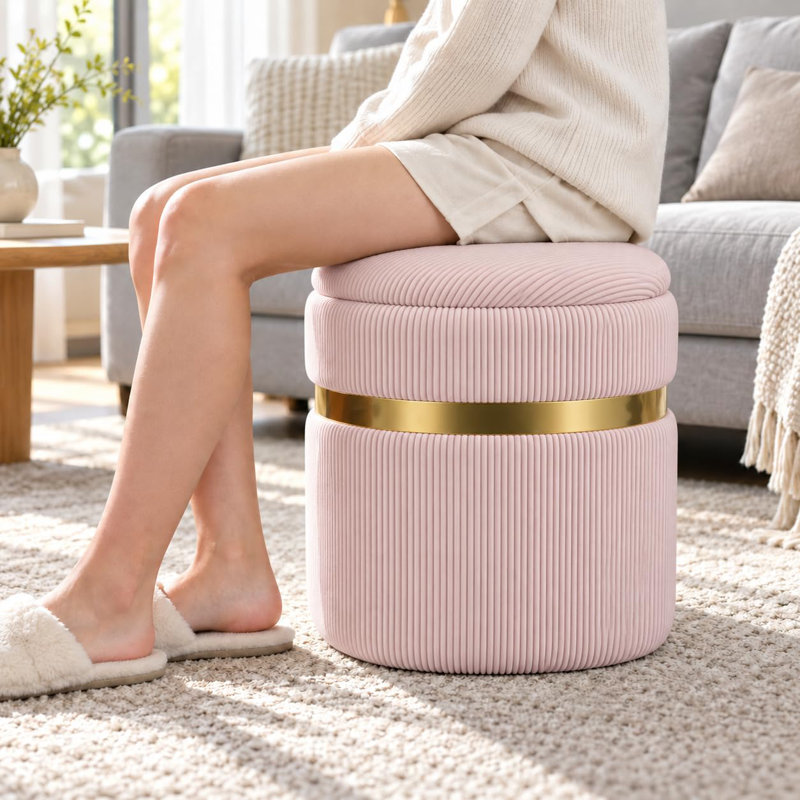 Solid Wood Accent Stool, Pink