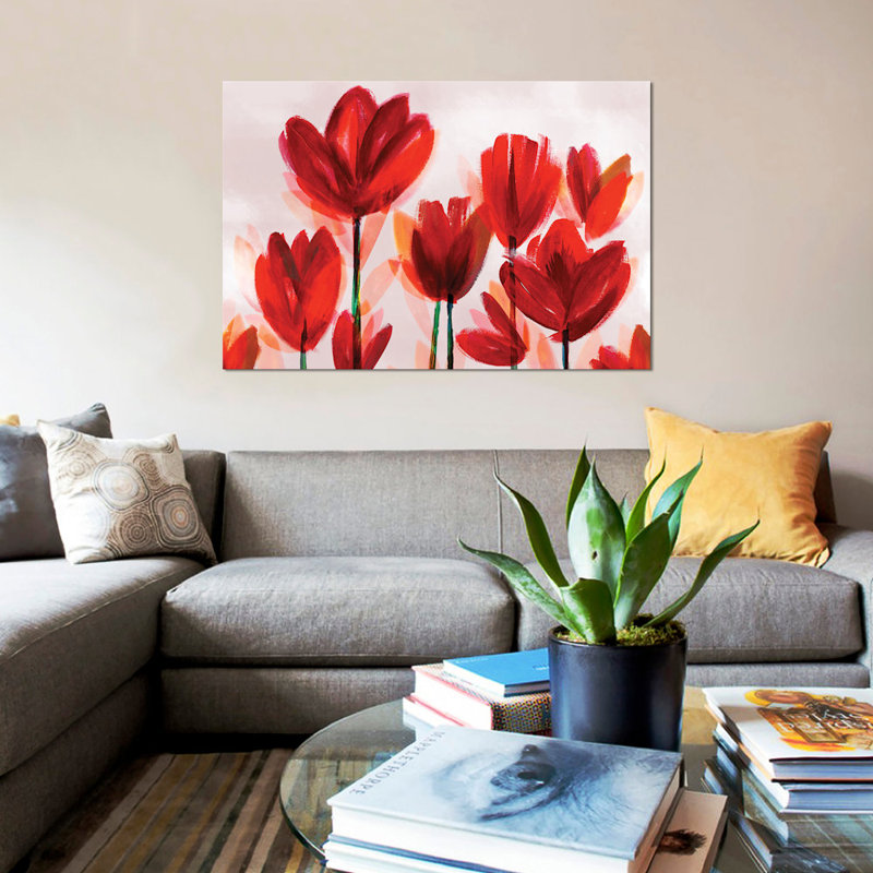 « contemporaine pops red », impression sur toile, H 26 po x l 40 po x P 1,5 po, Toile tendue, Pas de tapis