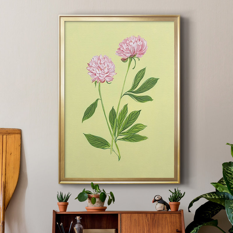Pivoines en jaune II, reproduction encadrée de qualité supérieure - prête à être accrochée, Or