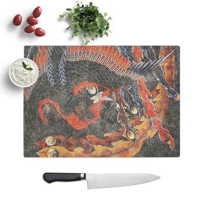 Tempered Glass Phoenix by Katsushika Hokusai Chopping Board