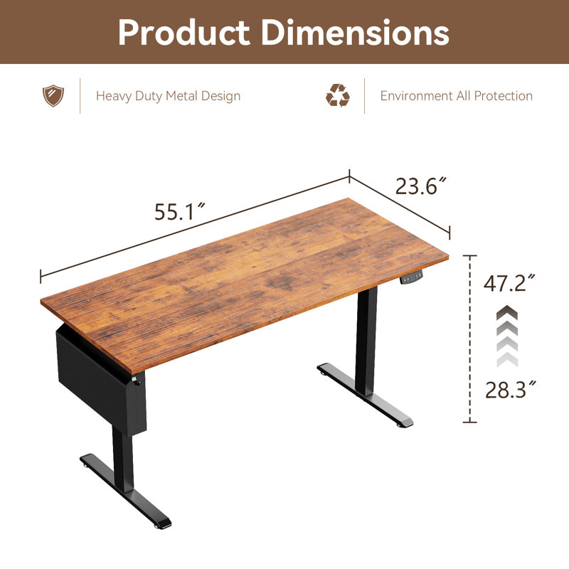 Standing & Height-Adjustable Desks, Brown/Black, 47.2" H x 55.1" W x 23.6" D