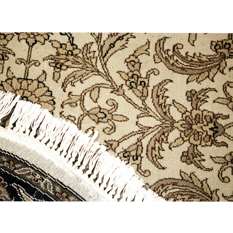 High-Quality Hand-Knotted Beige And Navy Area Rug