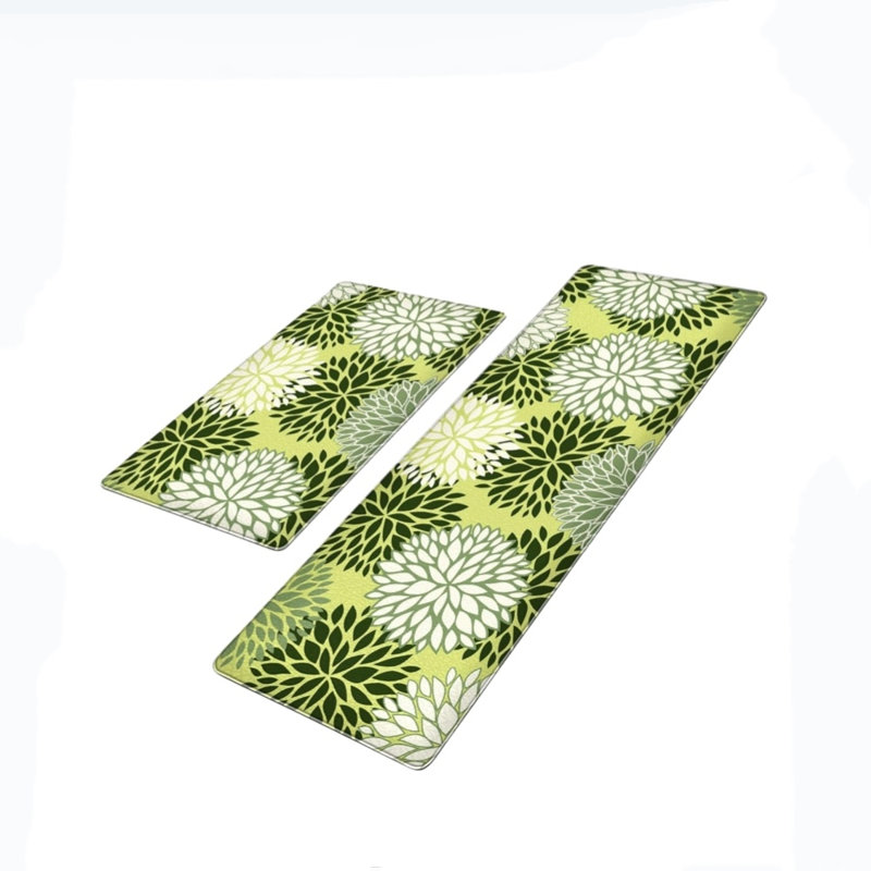 Floral Non-Skid Kitchen Mat, Green/Sage