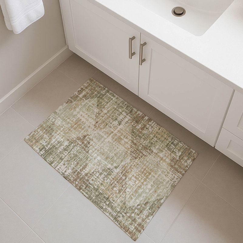 Premium Machine Washable Mayfield AMF2116 Geometric Rug, 1'8" x 2'6", Fern