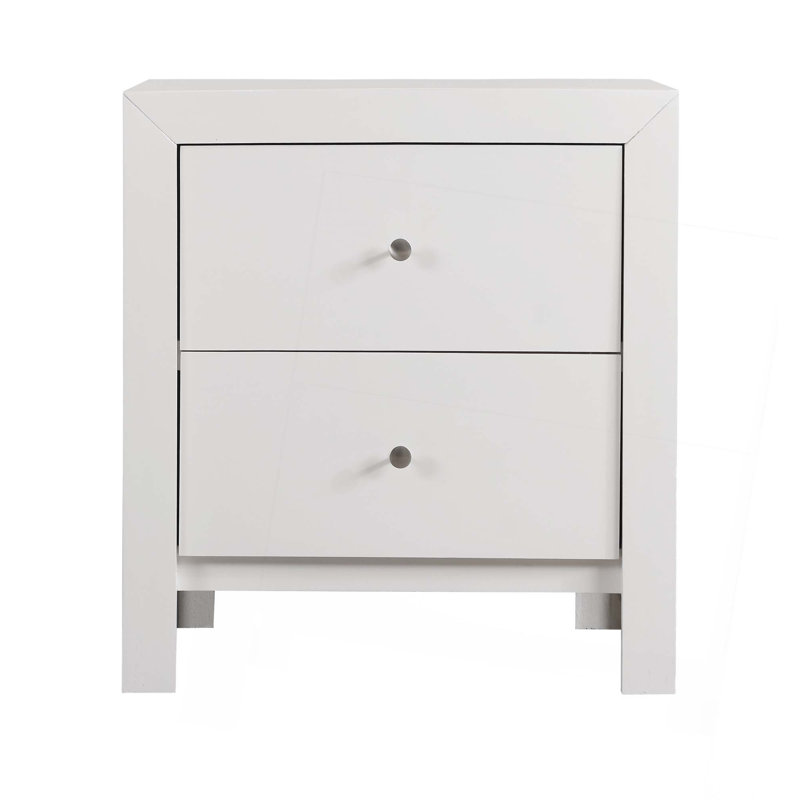 Table de chevet transitionnelle avec deux tiroirs, Blanc