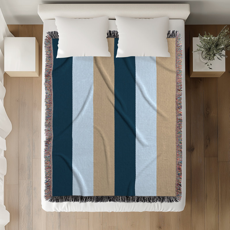 Jeté en mélange de coton Lynch, Bleu marine / bleu pâle / sable, 60" L x 50" W
