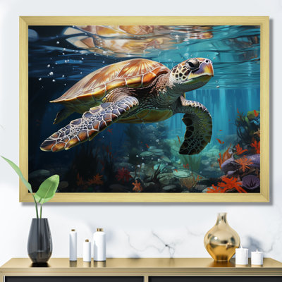 «Green Blue Marine Animals Turtle Encounter III», reproduction sur toile