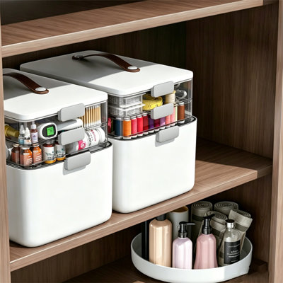 Boîte de rangement et de pharmacie combinée avec poignée portative JOYBOS, plateau amovible de grande capacité, idéal pour la maison, l'école et les voyages, cadeau parfait. 3 niveaux + 4 niveaux.