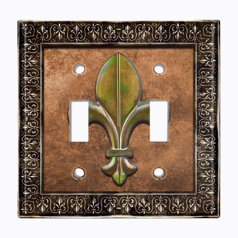 Patterned 2 - Gang Toggle Light Switch Standard Wall Plate, Auburn Brown