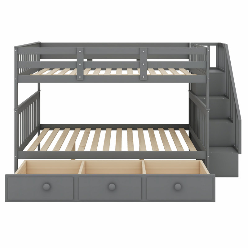 Lit superposé avec tiroir, rangement et garde-corps pour la chambre à coucher, Gris