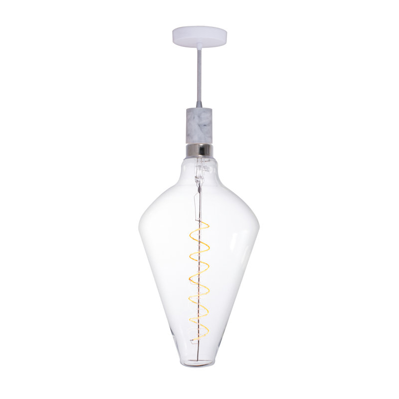 LED Arkin 4 Watt Clear Glass 15" Diamond Shaped Bulb and Pendant Kit, White Marble