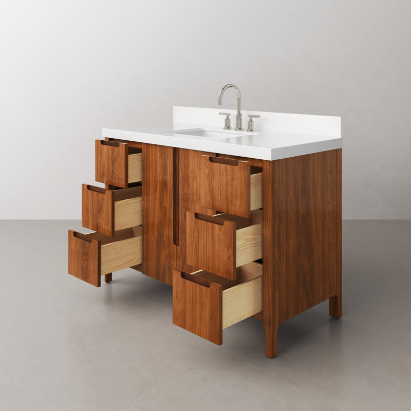 Sequoia 48 In. Single Sink Whitebrook Quartz Countertop Bath Vanity in Mango Wood With ORB Faucet, Noir Juglans