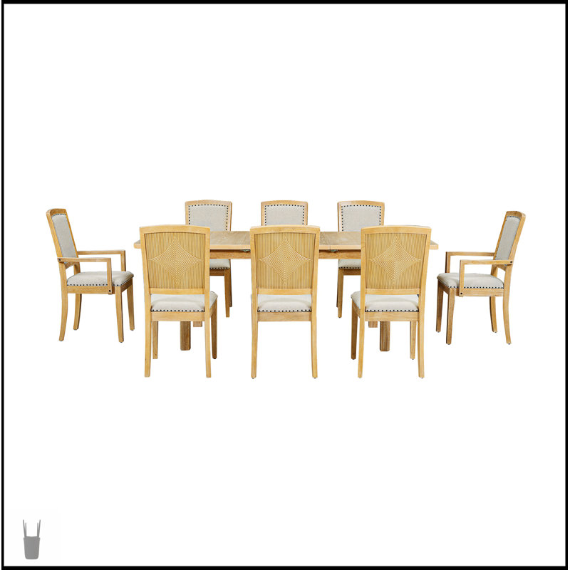 Ensemble de table de salle à manger extensible rustique de 84 pouces avec rallonge amovible, 6 chaises sans accoudoirs et 2 chaises rembourrées, 9 pièces
