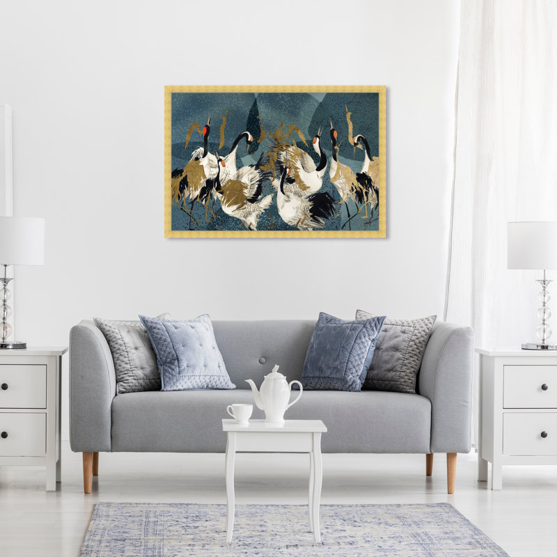 Animals 'Crane Love' Birds Wall Art Print, Gold Framed, 22" H x 22" W x 0.5" D