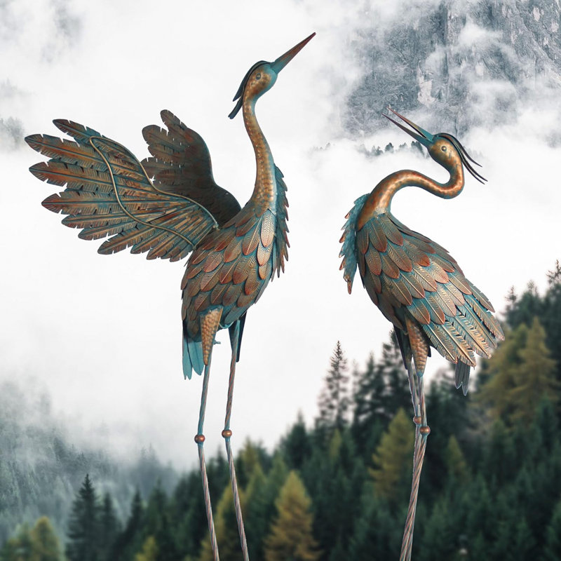 Ensemble de 2 grues en métal Delmon, Cuivre / turquoise