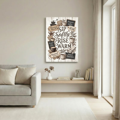 Sip Softly Rise Warm Canvas Wall Art Oil Painting Print Set Of 1