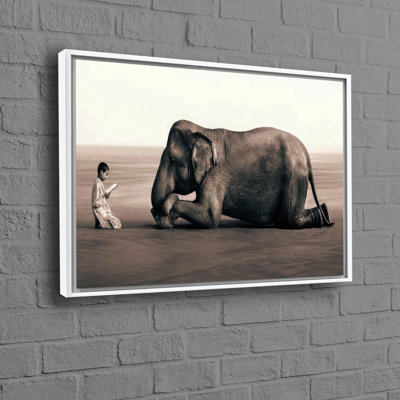Modern 3D Wall Art Featuring a Boy Reading to an Elephant in a Poster Style Canvas as a Personalized Gift for Home Decor