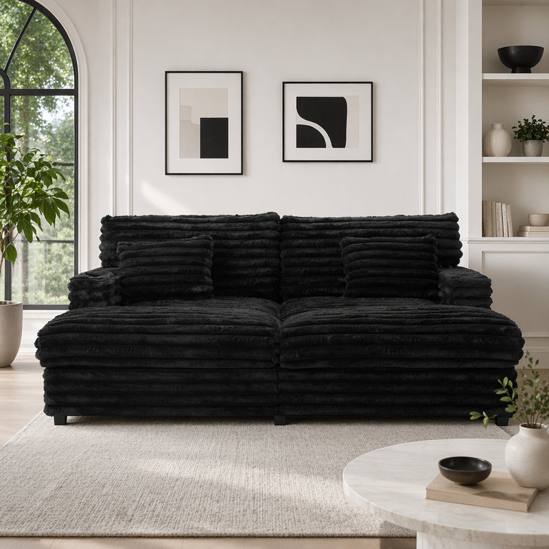Très grand canapé-lit double avec canapé-lit de 82 po et canapé-lit moelleux avec deux coussins de soutien, ports USB et porte-gobelets
