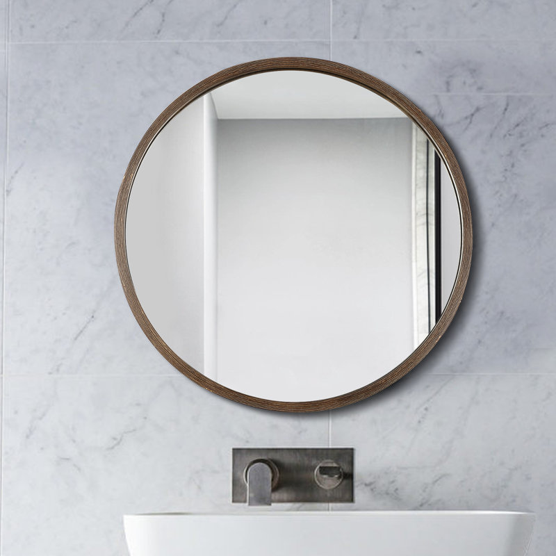 Danvers 19.68'' Round Wall Mount Bathroom Mirror Cabinet, Walnut