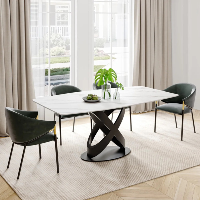 Table de salle à manger Deivydas, H 30 po x L 55 po x l 31 po, Blanc mat