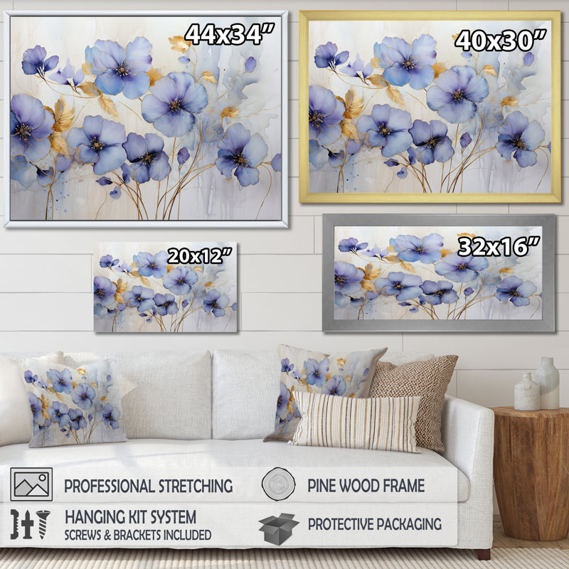 «Mauve» orné de prairies violettes ornées sur toile, Cadre flottant blanc, H 24 po x l 32 po x P 1 po
