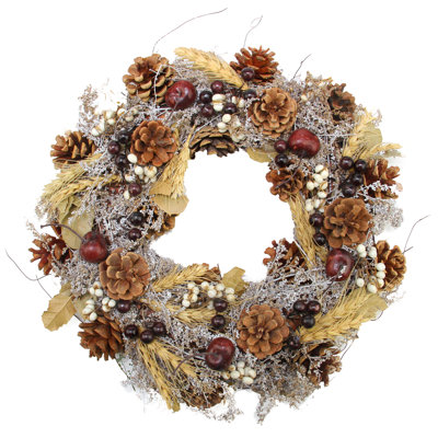 Couronne de pin artificielle avec baies et baies artificielles 14 po