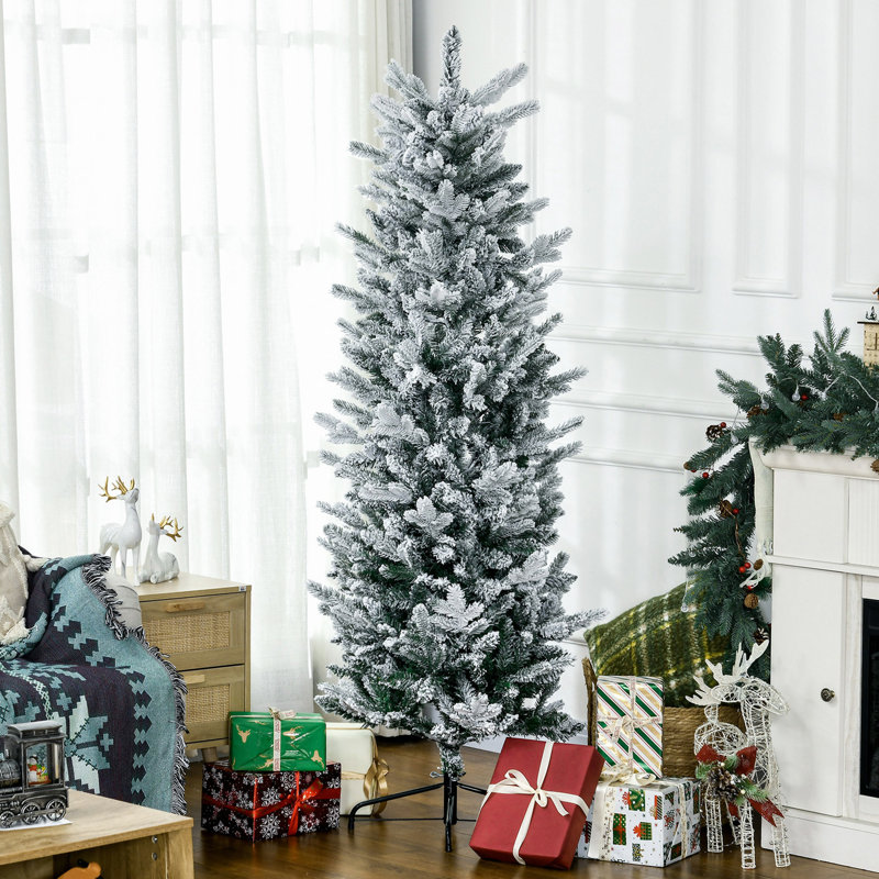 Grand arbre de Noël artificiel enneigé avec 477 branches de neige, ouverture automatique, base en acier