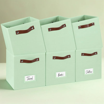 Storage Bins with Labels, Foldable Fabric Cube Organizer Set with PU Handles for Shelves, Closets, Bedrooms, and Offices, Space-Saving Collapsible Design