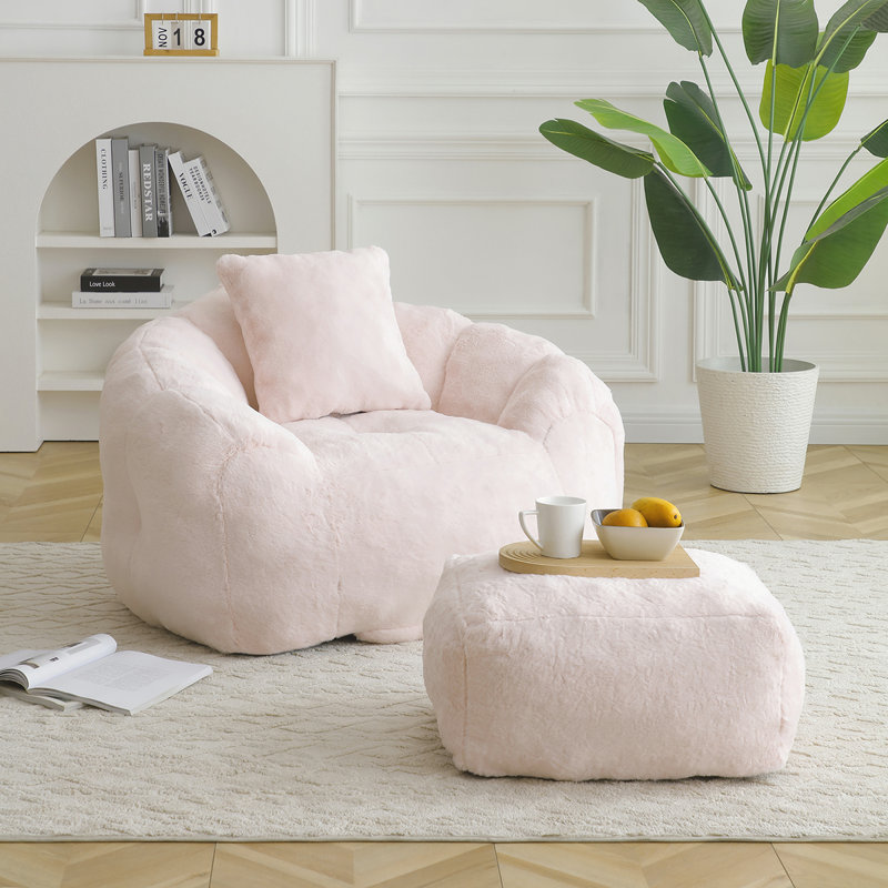 Fauteuil à billes géant avec repose-pieds, très grand canapé en fausse fourrure pour plus de confort