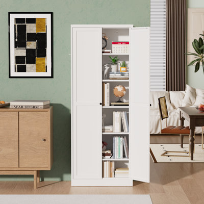 Armoire de cuisine 72 po en métal blanc avec portes, organisateur de rangement autoportant robuste avec 5 tablettes réglables, assemblage sans outil pour le garde-manger, cuisine, salle de bain