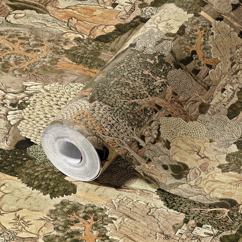 Papier peint rétro tapisserie Woodland, Brun, L 66 po x l 122 po