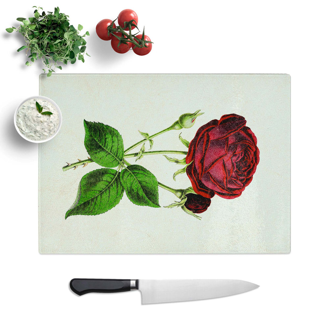 Glass Illustration of A Red Prince Noir Rose Chopping Board