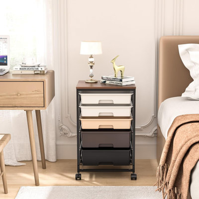 Utility Cart With 5 Drawers,Storage Drawer Cart With Tabletop And Lockable Wheels,Craft Storage Trolley Cart,5-Tier Rolling Utility Cart On Wheels