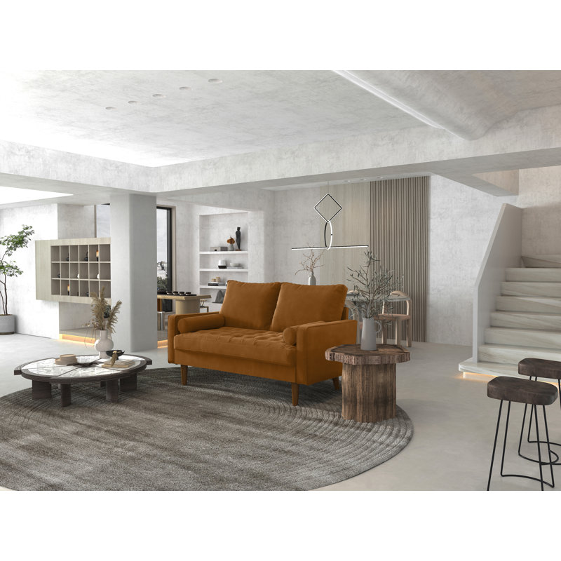 Drus 58" Square Arm Sofa Loveseat, Ginger Velvet