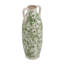 Vase à fleurs en céramique blanche avec motif floral vert et petites poignées