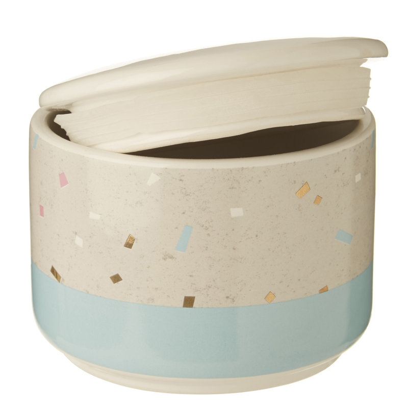 Stoneware Jar, Grey/Blue, 9" H x 11" W x 11" D