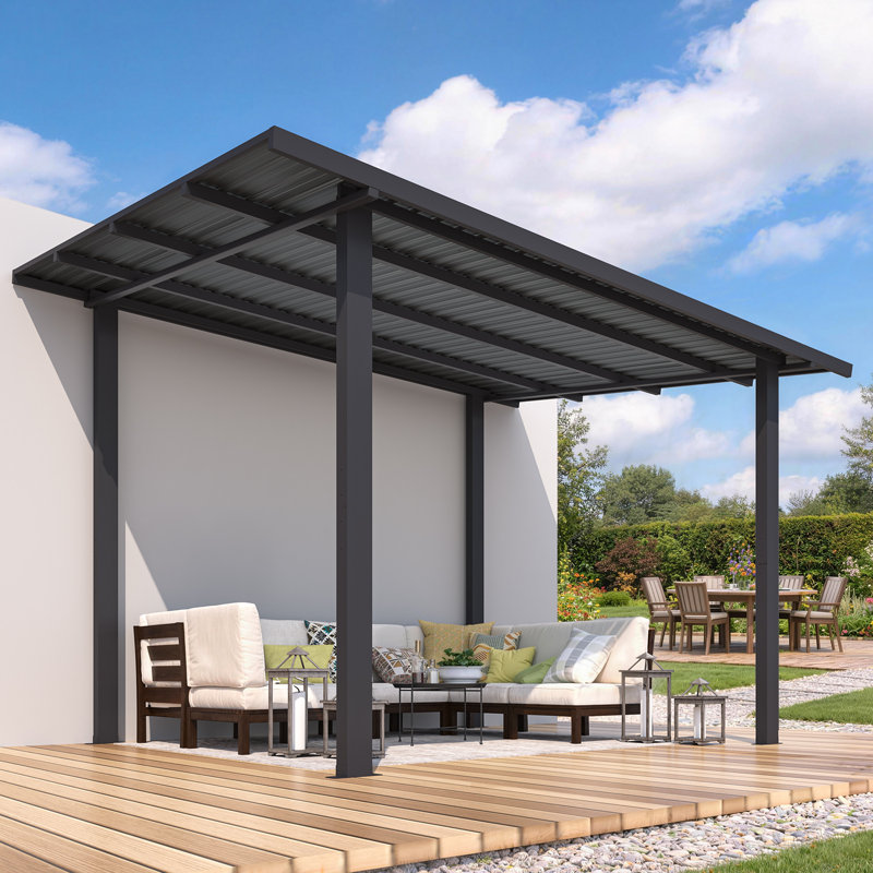 Pergola d'extérieur à toit rigide 8 pi x 8 pi pour patio, H 98,2 po x l 110 po x P 91,7 po