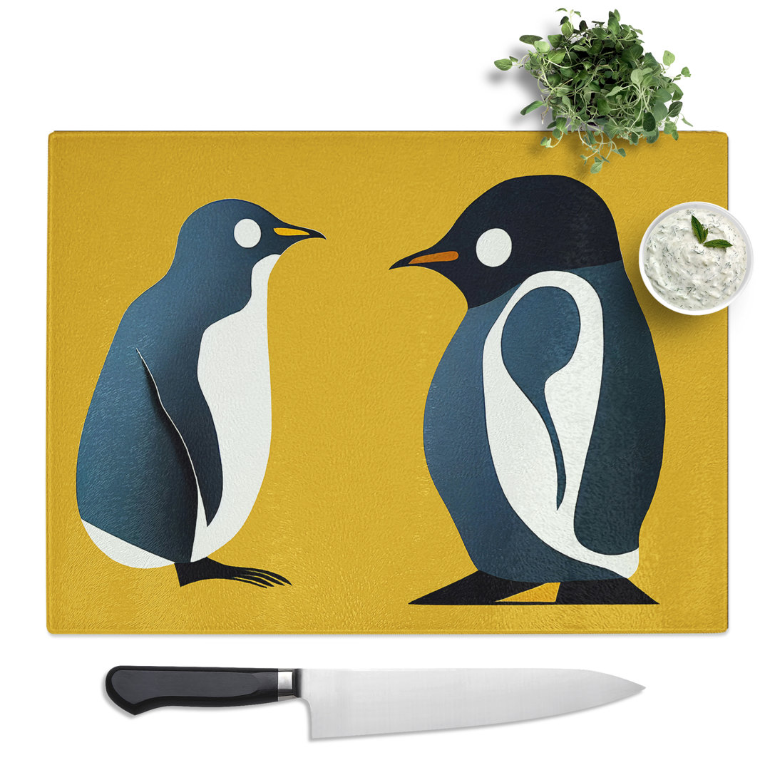 Young Penguins Abstract  Glass Chopping Board