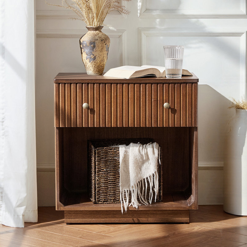 Kaybri 23.5" W Wood End Table with Hidden Compartment and Charging Station, Walnut