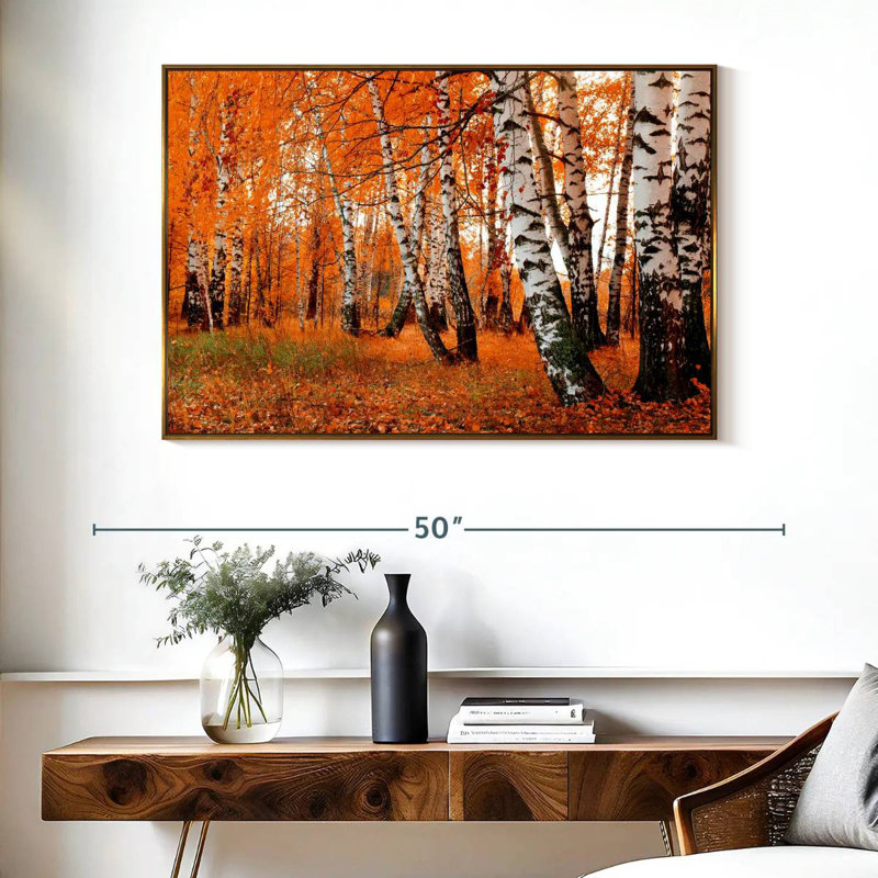 Forêt de bouleaux orange, Cadre flottant doré, 40 po x 27 po