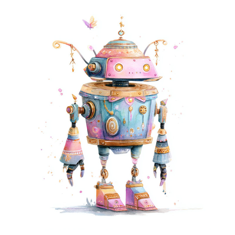 «Whimsical Robot Illustration», toile tendue en plusieurs tailles, 24 po x 36 po