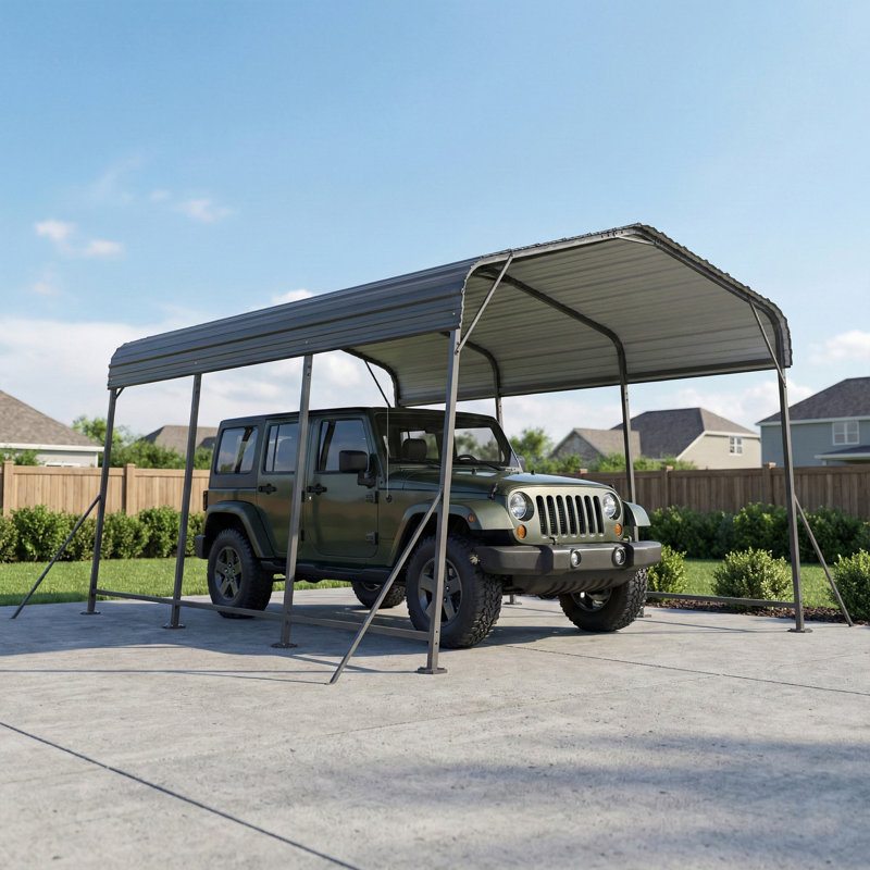 Abri d'auto 11 x 15 pi en métal, abri d'auto robuste avec toit en acier