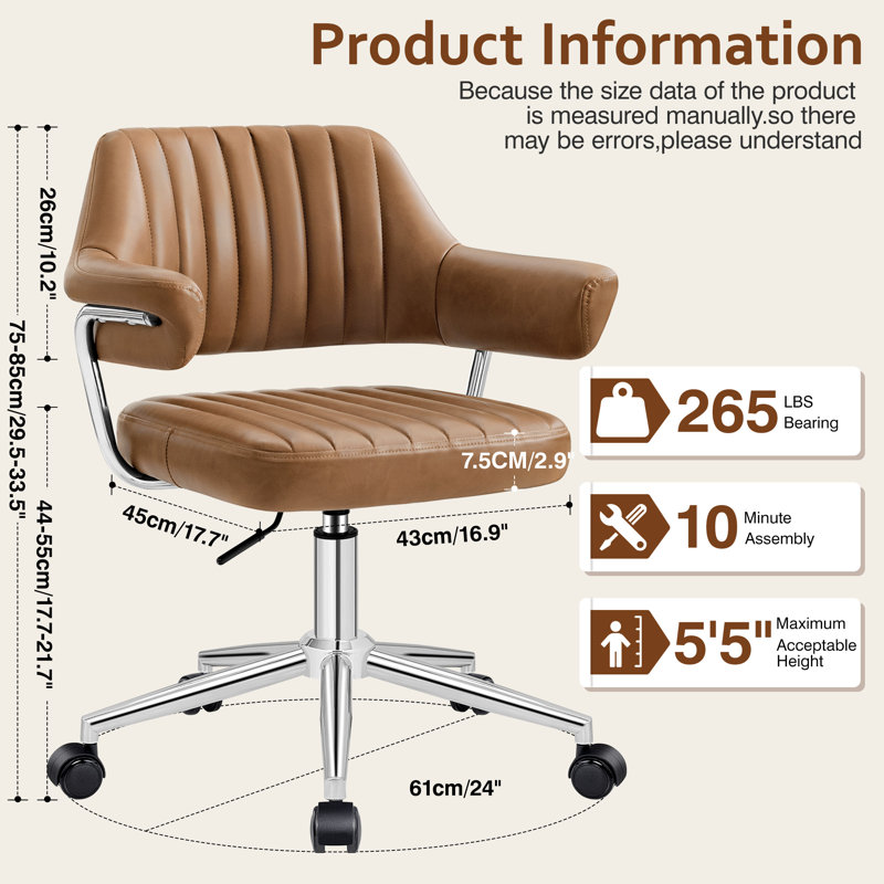 35.4''W Modern Sofa Leisure Armless Office Chairs, Camel Faux Leather